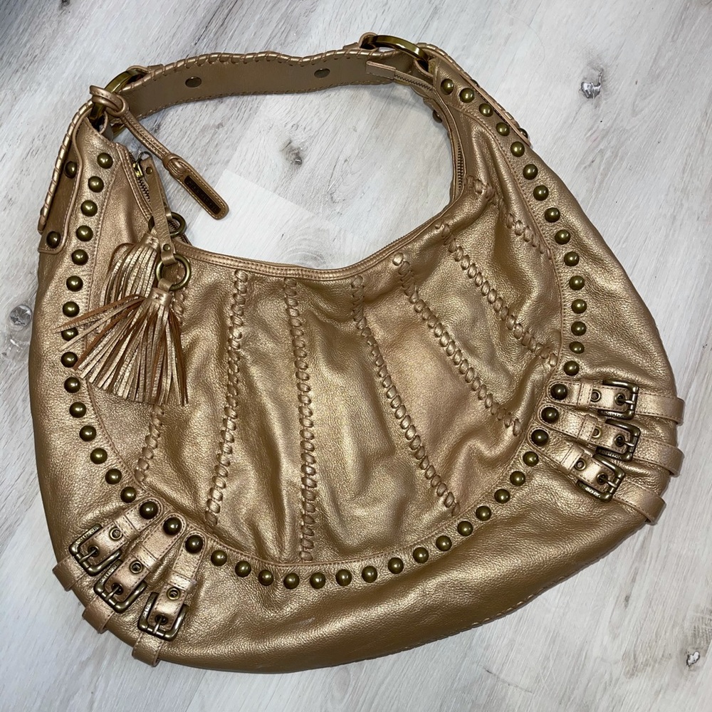Isabella Fiore Pebbled jumbo gold leather bag